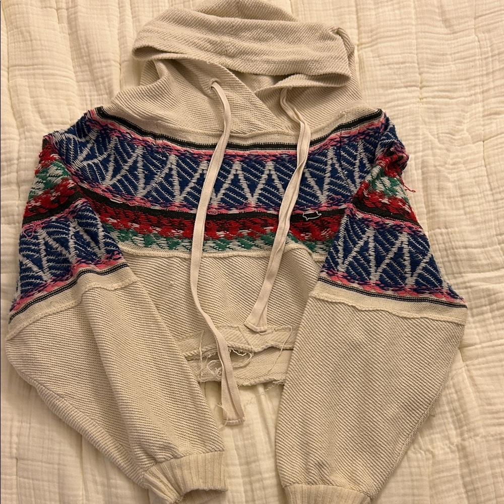 Free People Cropped Fair Isle Pattern Sweater Cream XS
